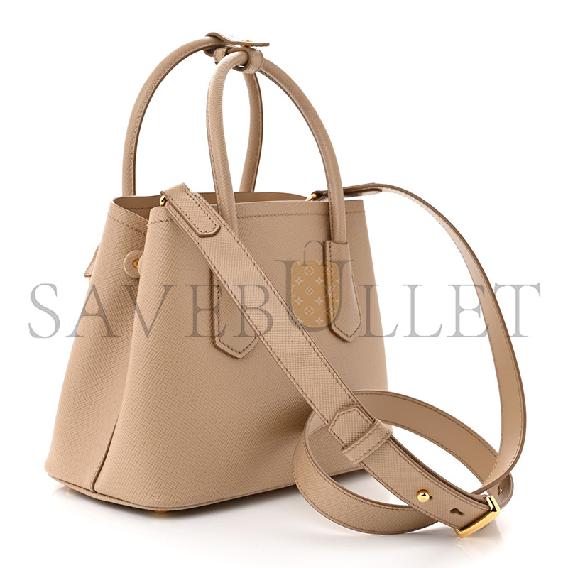 PRADA SAFFIANO CUIR MINI DOUBLE BAG CAMMEO 1BG443 (25*18.5*12.5cm)